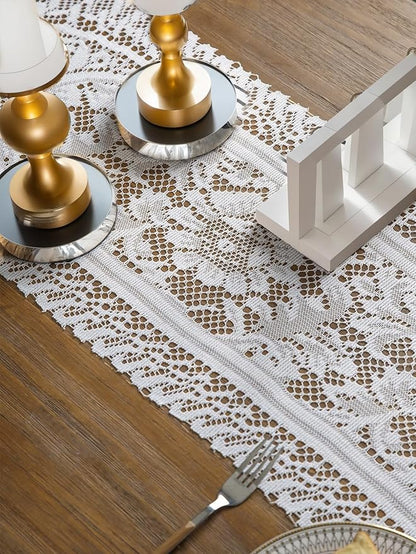 Jayla White Lace Table Runners, Elegant Vintage Lace Table Runner, Wedding Lace Decor with Floral Embroidery,Tea Party Decor, 13x54 Inch