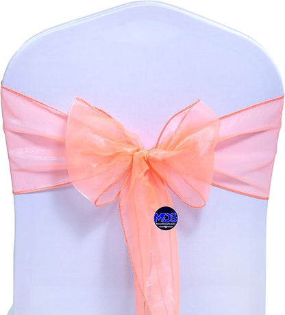 MDS Pack of 100 PCS Organza Chair Sashes Wider Dining Chair Bows Ribbon Tie Back for Wedding Party Birthday Bridal Shower Reception Event Banquet Home Chair Cover Decoration - Light Orange