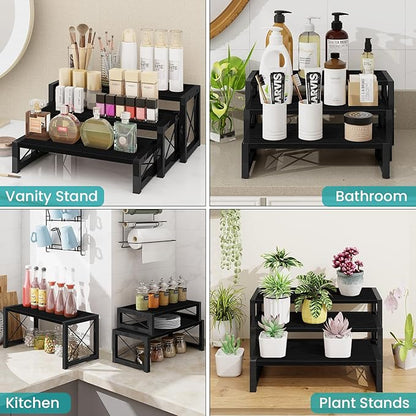 ELITEROO Black 3-Tier Wooden Cupcake and Dessert Display Stand, Multi-Tier Riser for Cupcakes, Food, Perfume, Makeup, Dolls, Collectibles, and Market Vendor Retail Shelf Organizer