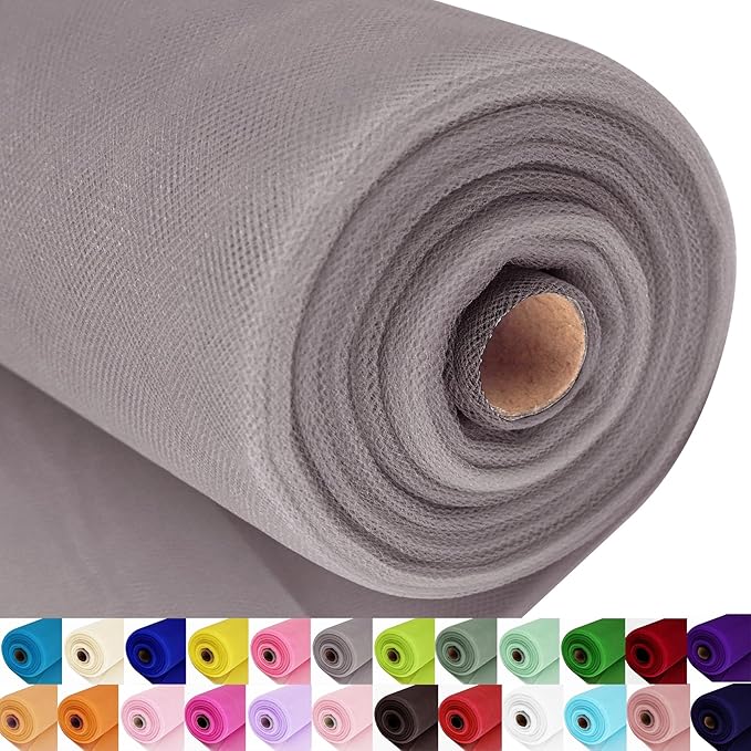 Grey Tulle Fabric Roll Spool Bolt (54 Inch by 40 Yards) Large Tulle Wedding Party Decoration, Tutu Skirt, Table Runner, Gift Wrapping, Bridal Shower, Soft & Drape (Gray)