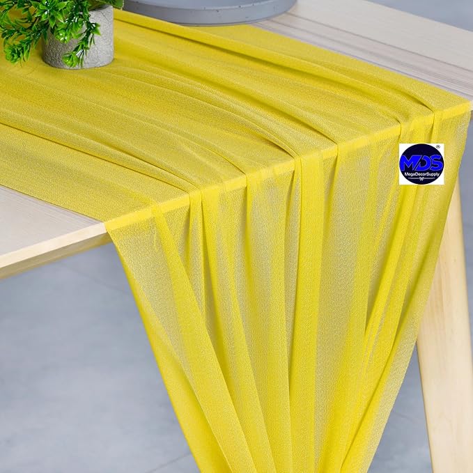 MDS Halloween Chiffon Table Runner - 25 Pack, 29 x 170 Inches, 14ft Each - Sheer Spooky Table Runners for Haunted House Parties, Trick-or-Treat Tables, Witchy Décor, Wedding & Events - Yellow