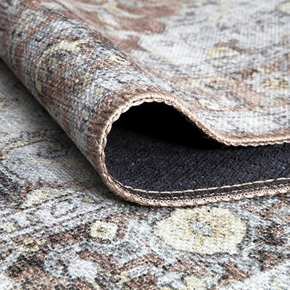 Bloom Rugs Washable Non-Slip 12 ft Runner - Blush/Beige Traditional Medallion Runner for Entryway, Hallway, Bathroom, and Kitchen - Exact Size: 2.5' x 12'