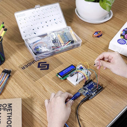 SUNFOUNDER Electronics Fun Kit with 1602 LCD Module, Breadboard, LED, Resistor for Arduino UNO Mega Gold Raspberry Pi