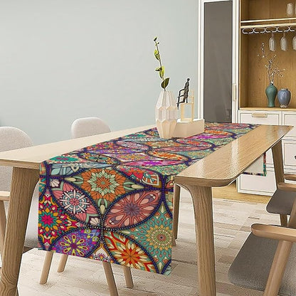Boho Floral Table Runner,Colorful Flower Retro Bohemian Table Cloth Kitchen Dining Table Home Party Decoration 13x90 Inch