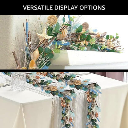 5' Coastal Shell Garland – Handcrafted Holiday Tree Wall Decor with Capiz Shells, Driftwood & Twigs – Coastal Elegance for Home, Mantle Decor, Bedroom, Dining & Doorway
