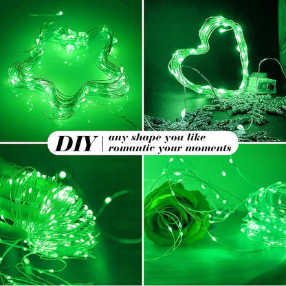 ZGWJ 100 Pack Fairy Lights Battery Operated, 7ft 20 Mini LED Fairy String Lights Silver Wire 3 Modes for DIY, Parties, Wedding, Bedroom, Halloween Christmas Decoration Green