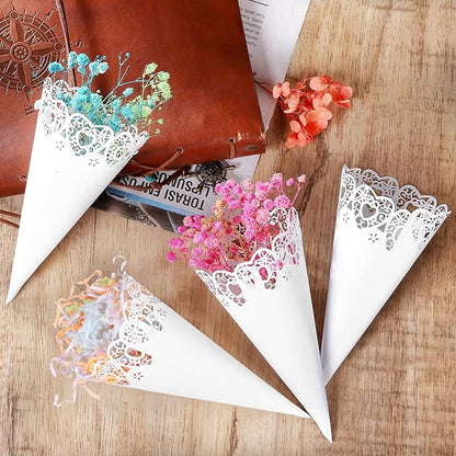 GWHOLE 100 Pcs Wedding Confetti Cones, Heart Paper Petal Cone for Wedding Party, White