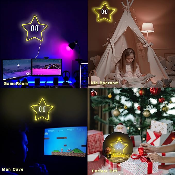 Star Neon Sign, Gaming Neon Sign for Game Room Decor, Man Cave, Kids Room,Super Star Gaming Wall Decor Gamer Gifts for Boys, Kids