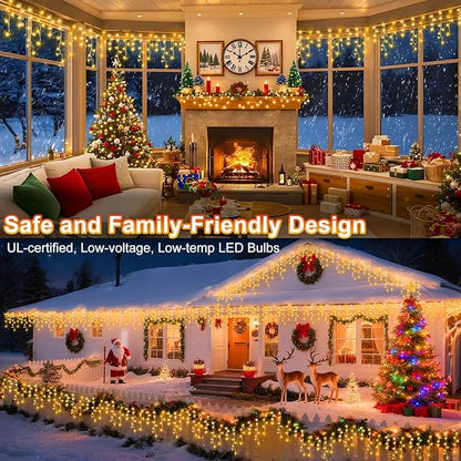 KNONEW 164FT 1600 LED Christmas Lights Outdoor Decoration with 320 Drops Timer 8 Modes Hanging Lights Plug in Waterproof Indoor Decor for Holiday Wedding Party Window (Warm White)