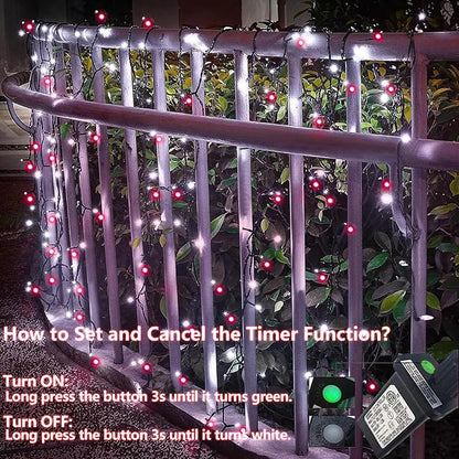 YEGUO 66ft 200 LED Christmas Lights Outdoor Waterproof, 8 Modes Purple String Lights Plug in, Green Wire Twinkle Tree Lights Indoor with Timer Memory