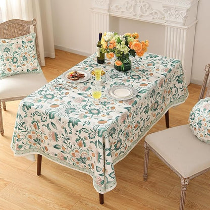 patdrea Designer Linen Green Small Cloth for Rectangle Table,Vintage Italian Floral Country Linen Tablecloth,Decor Cover for Kitchen Dining,Christmas,Thanksgiving,Tea Party,55"x71"-Tree Life