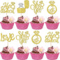 30 PCS He Asked She Said Yes Cupcake Toppers Love I Do Diamond Ring Cupcake Picks for Wedding Enaggement Bridal Shower Party Cake Decorations Supplies Gold