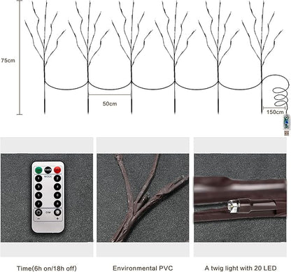 MENCH Branch Lights,6 Pcs Twig Light USB&Battery Powered 8 Flashing Modes by Remote Control.Branch Lights for Indoor, Light Up Decorations for Halloween Day and Christmas,Blue