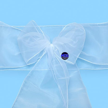 MDS Pack of 50 PCS Organza Chair Sashes Wider Dining Chair Bows Ribbon Tie Back for Wedding Party Birthday Bridal Shower Reception Event Banquet Home Chair Cover Decoration - White