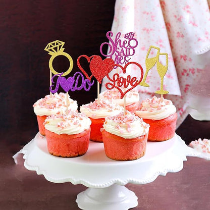 30 PCS Bride to Be Cupcake Toppers Glitter Miss to Mrs I Do Love Heart Ring Cupcake Picks Wedding Bridal Shower Cake Decorations for Wedding Engagement Bachelorette Party Supplies Multi