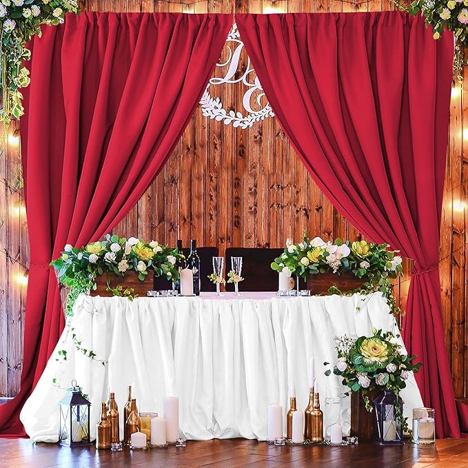 Joydeco Christmas Red Backdrop Curtain for Parties, Photography Backdrop Drapes for Christamas Wedding Decorations, Wrinkle Free 5ft x 7ft Set of 2 Panels Curtains with Rod Pockets