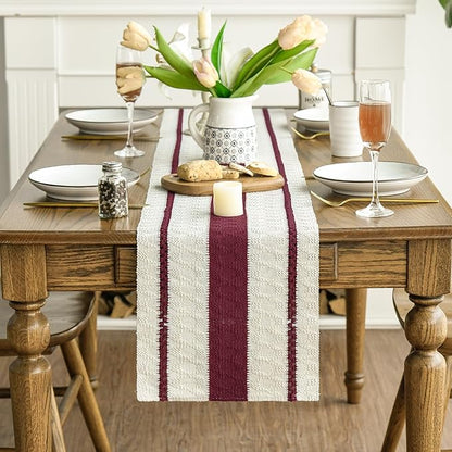 Artoid Mode Red Farmhouse Woven Rustic Table Runner, Seasonal Holiday Hollow Kitchen Dining Table Decoration for Home Party Decor 12x108 Inch