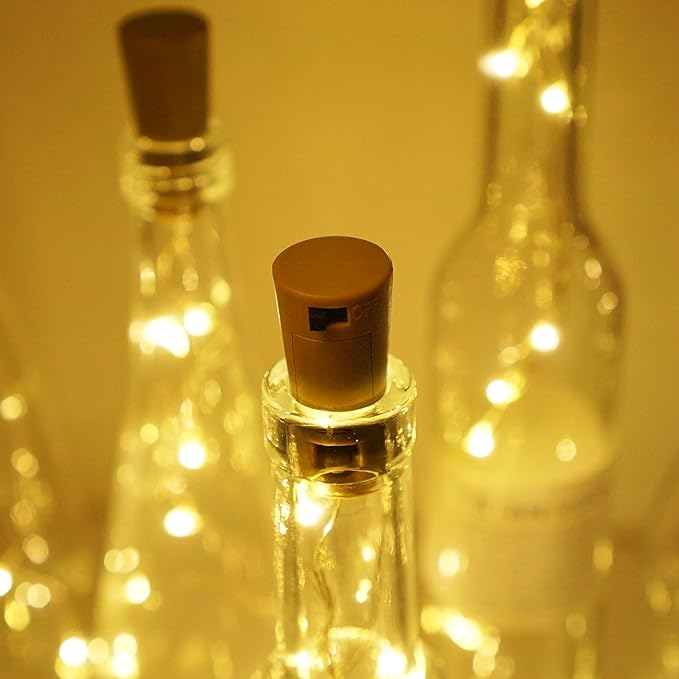 Wine Bottle Lights with Cork, Battery Operated 30 Pack 20 LED Cork Shape Silver Wire Fairy Mini String Lights(No Bottles) for DIY, Party, Decor, Christmas, Halloween,Wedding (30, Warm White)