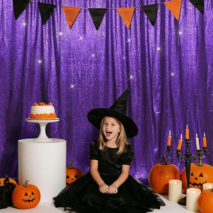SquarePie Sequin Backdrop Less Transparent Background Sparkly Curtain for Wedding Halloween Party 6FT x 6FT Purple