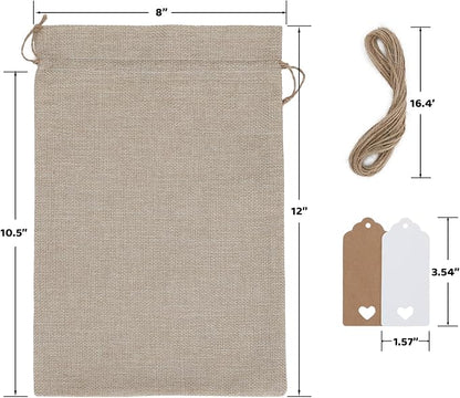 Burlap Bags with Drawstring - 20Pcs 8x12 Gift Sacks for Wrapping Halloween Favors, Breads, Seeds, Mason Jars, For Birthday, Wedding, Rodeo Themed Party or Household Use