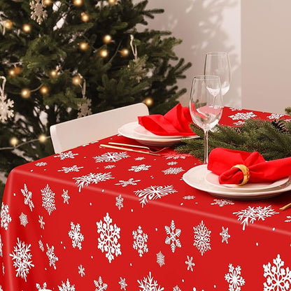 QZYL 12 Pack Christmas Table Cloths, 54" x 108" Holiday Plastic Tablecloth, Snowflakes Disposable Tablecloth Xmas Rectangle Tablecover, Christmas Table Decorations Holiday Party Decor