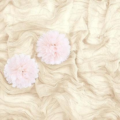 Aktor 12 Pack Ivory Table Runner Boho Cheesecloth Table Runner Semi Sheer Gauze Fabric Runners for Wedding Birthday Baby Shower Party Boho Table Decoration（Ivory）