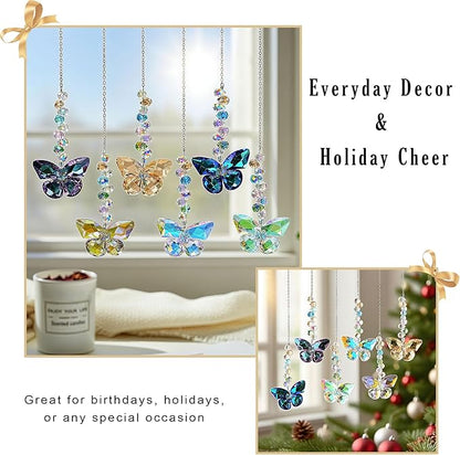 HDCRYSTALGIFTS 6PCS Crystal Butterfly Suncatchers for Window Hanging Ornaments, Rainbow Maker Sun Catchers Indoor Window Wedding Garden Home Decor Gifts