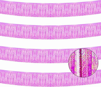 4 Pack Total 40 Feet Foil Fringe Garland Lilac Metallic Wall Hanging Drapes Tassel Skirting Tinsel Streamers for Parade Float Trailer Mardi Gras Party Birthday Wedding (Iridescent Purple)