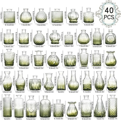 Bud Vases Set of 40 Pcs,Small Flower Vases for Centerpieces,Glass Bud Vase in Bulk,Vintage Bud Vase for Wedding Table Centerpieces Decoration, Home Table Party Decor, Christmas,Anniversary,Green