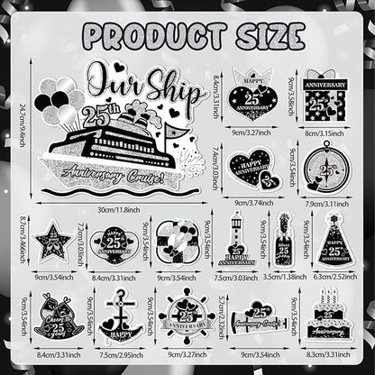 25th Anniversary Cruise Door Magnets Decorations, Black Silver Happy 25th Anniversary Cruise Ship Door Decor Magnetic for Married in 2000 Men Women Wedding Party Refrigerator Fridge Car Kitchen Garage