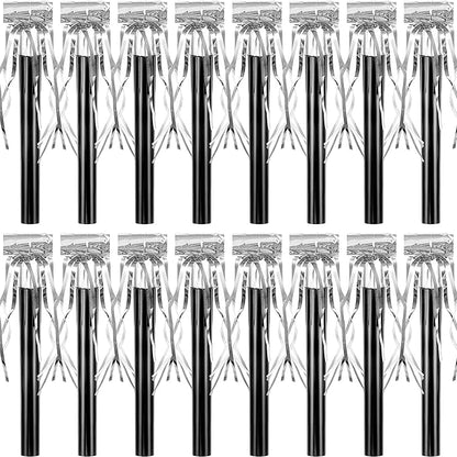 Skylety 18 Pcs Party Blower Noisemakers Party Squawkers Blowouts Whistles Fringed Noise Maker Musical Blowouts for Birthday Supplies(Black and Silver)