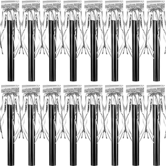 Skylety 18 Pcs Party Blower Noisemakers Party Squawkers Blowouts Whistles Fringed Noise Maker Musical Blowouts for Birthday Supplies(Black and Silver)