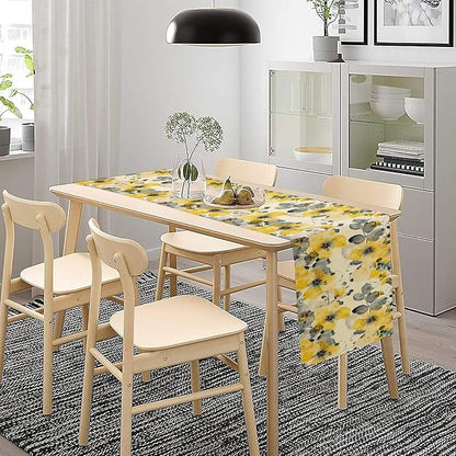 Floral Table Runner,Yellow Flowers Spring Print Table Cloth Kitchen Dining Table Home Party Decoration 13x60 Inch