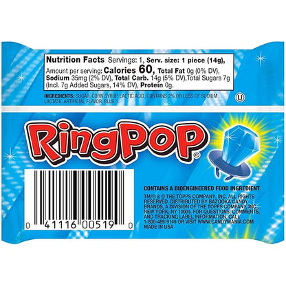 Ring Pop Individually Wrapped Blue Halloween Candy, 30 Ct Bulk Lollipop Pack, Raspberry Flavored Lollipop Suckers for Kids, Fun Candy Bulk for Trick or Treat, Halloween Bowls, Gifts, Party Favors