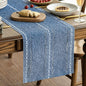 Artoid Mode Blue Rustic Cotton Linen Table Runner, Seasonal Embroidered Hollow Kitchen Dining Table Decoration for Home Party Decor 13x90 Inch