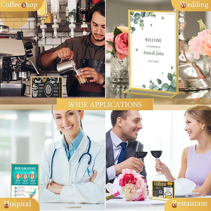 Hoteam 24 Pack 5 x 7/7 x 5 Clear Acrylic Sign Holder with Gold Border, Gold Picture Frame, Double Sided Wedding Table Number, Acrylic Menu Stands for Wedding Table, Restaurant Sign, Photos Display
