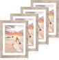 10x14 Picture Frame Set of 4 with Tempered Glass, Smoke Gray Frame Display 8x12 Picture with Mat or 10 x 14 Without Mat, Wood Rustic Photo Frames for Horizontal or Vertical Wall Mounting