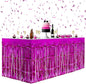 2 Pack Rose Red Table Skirts, 29x108" Metallic Foil Tinsel Fringe Table Skirts for Rectangle Tables Streamer Curtains Backdrop, Party Decorations for Birthdays Weddings Holidays