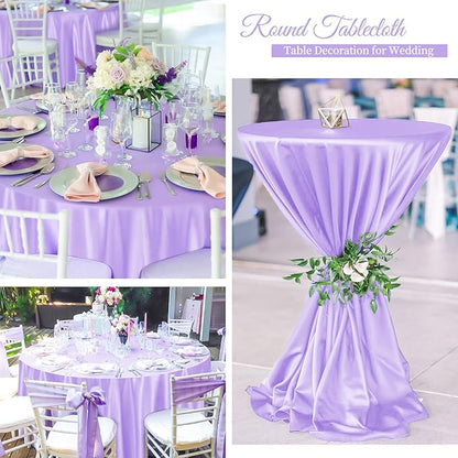 fani 12 Pack 108 Inch Lavender Satin Tablecloth - Silky Round Tablecloth Overlay Smooth Fabric Table Cover, Bright Table Decoration for Wedding Party Banquet Events Restaurant Kitchen Dining