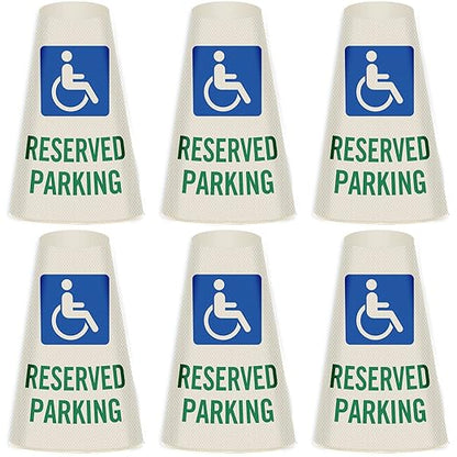 SmartSign 6-Pack Reflective Parking Cone Signs with ADA Wheelchair Symbol, 360 Visibility, Non-Adhesive Vinyl, 3-Side Print