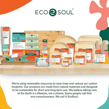 ECO SOUL Compostable 7 & 10 Inch Palm Leaf Square Plates (100 Count) Like Bamboo Plates | Biodegradable | Eco-Friendly, Microwave & Oven Safe - Party Pack