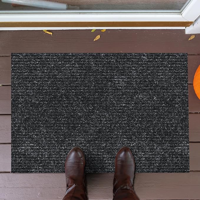 Ottomanson Mud Mat 2' x 4' Entryway Rug - Non-Slip Scraper Doormat for Muddy Paws, Dirt Trapping Indoor/Outdoor Mat for High-Traffic Areas, Kitchen, Garage, Patio, Black