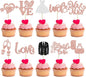 Ephlyn 30Pcs Bride to be Cupcake Toppers Glitter Wedding Cake Topper Decorations I Do Love Heart Ring Cupcake Picks for Bridal Shower Wedding Engagement Party Supplies Rose Gold