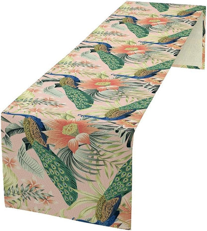 Peacock Table Runner,Pink Flower Peacock Birds Table Runner for Home Kitchen Dining Party Indoor Outdoor Decoration 13x120 Inch