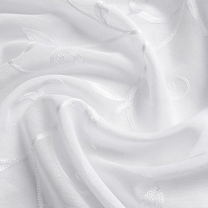VISIONTEX White Leaves Sheer Voile Curtains, Decorative Embroidery Rod Pocket Window Drapes for Home Living Room and Bedroom 54 x 63 Inch, Set of 2 Curtain Panels