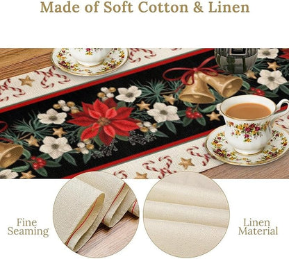 Christmas Table Runner, Xmas Holiday Seasonal Winter Table Cloth Kitchen Dining Table Decoration for Home Party Decor 13x36 Inch