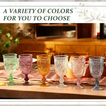 36 Pack Plastic Goblets 10oz Upgrade Vintage Water Goblet Plastic Wine Glasses Colored Retro Embossed Glassware for Party Wine Bar Juice Baby Shower Wedding Reception Grand (Blue)