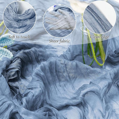 6-Pack Dusty Blue Cheesecloth Table Runners – 10FT (35x120 Inch) Boho Rustic Gauze Fabric Cheese Cloth Table Runner for Weddings, Baby Showers, Bridal Shower, Farmhouse & Birthday Party Decor