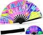 SYNTECSO Folding Hand Fan for Rave, Popping Fan for Line Dancing, Drag Queen, Women and Men Gift，Chinese Japanese UV Glow Clack Fan for Parties, Music Festivals, EDM and Decoration