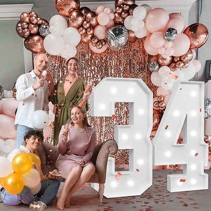 imprsv Marquee Numbers Large 34th-Birthday Decorations: 4ft Light Up Number Party Decor 34 Year Old 43rd Birthday Decoration Backdrop 43 Anniversary Cardboard Big Mosaic Balloon Frame Number 34